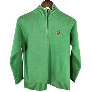 VTG Lauren Ralph Lauren Light Green 100% Cotton 1/4 Zip Sweater Size Small